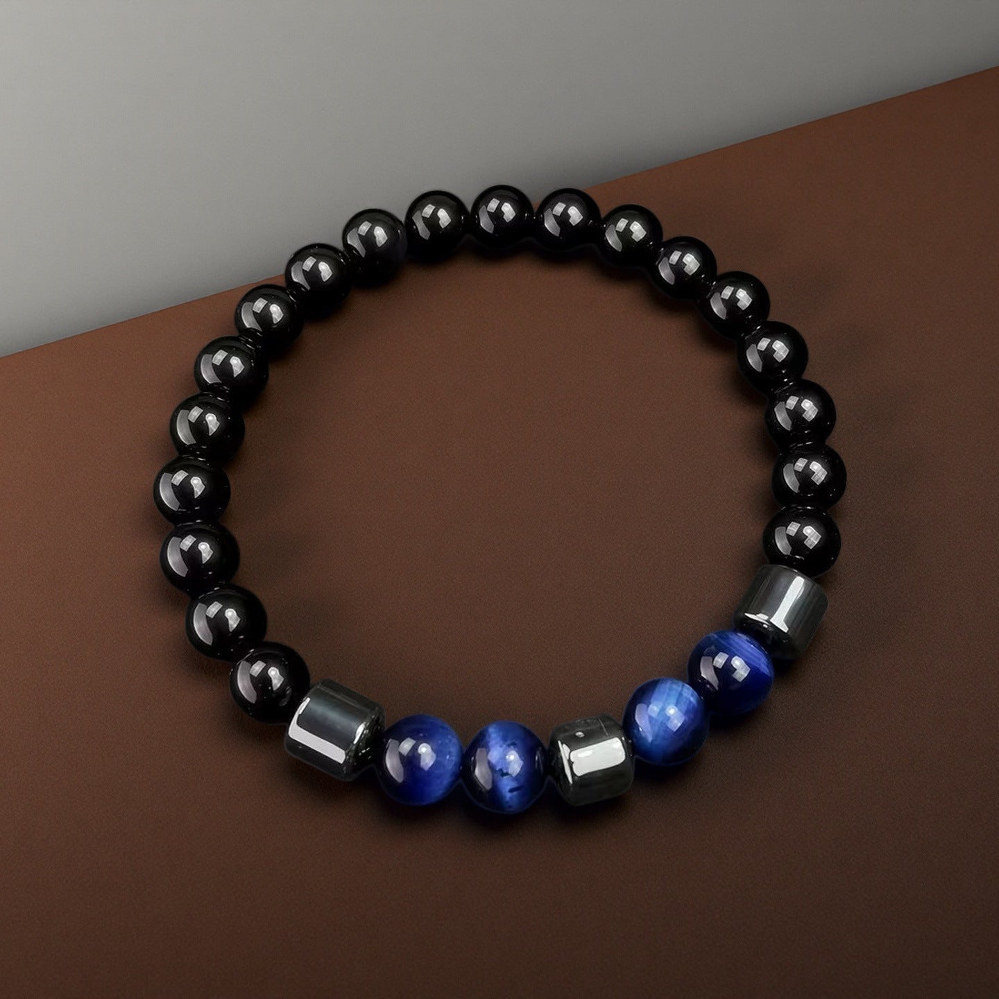 Men's Tigereye Beaded Magnetic Obsidian White-barked Pine Bracelet