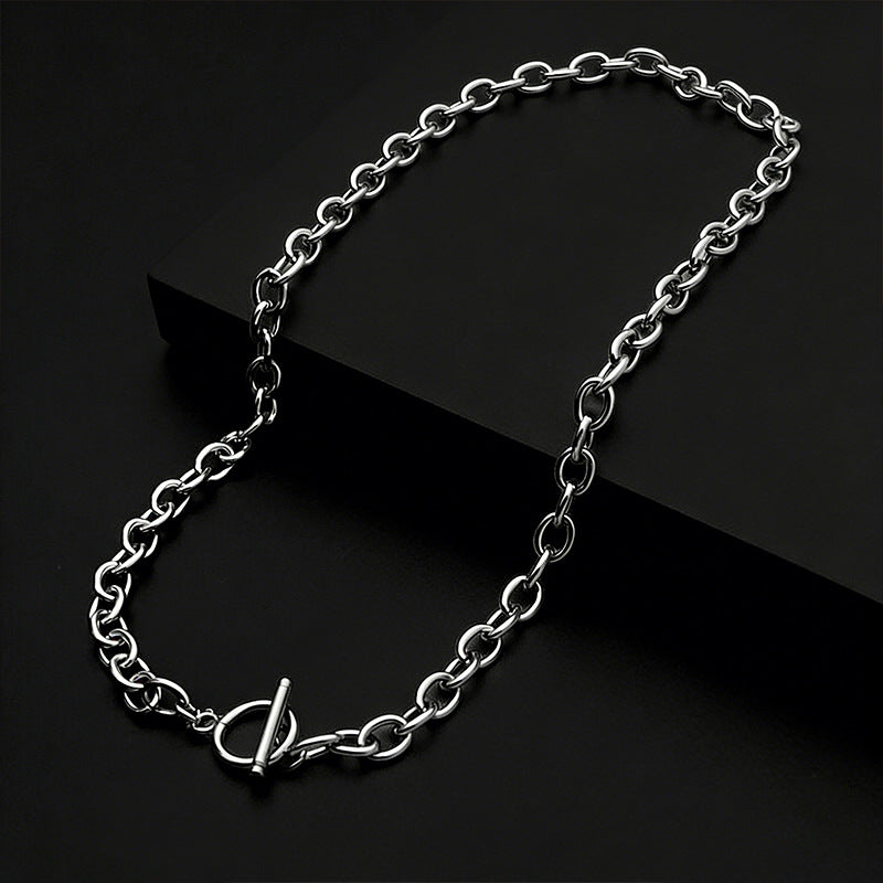 Women's & Men's Street Thick Chain Hollow Buckle Couple Necklace