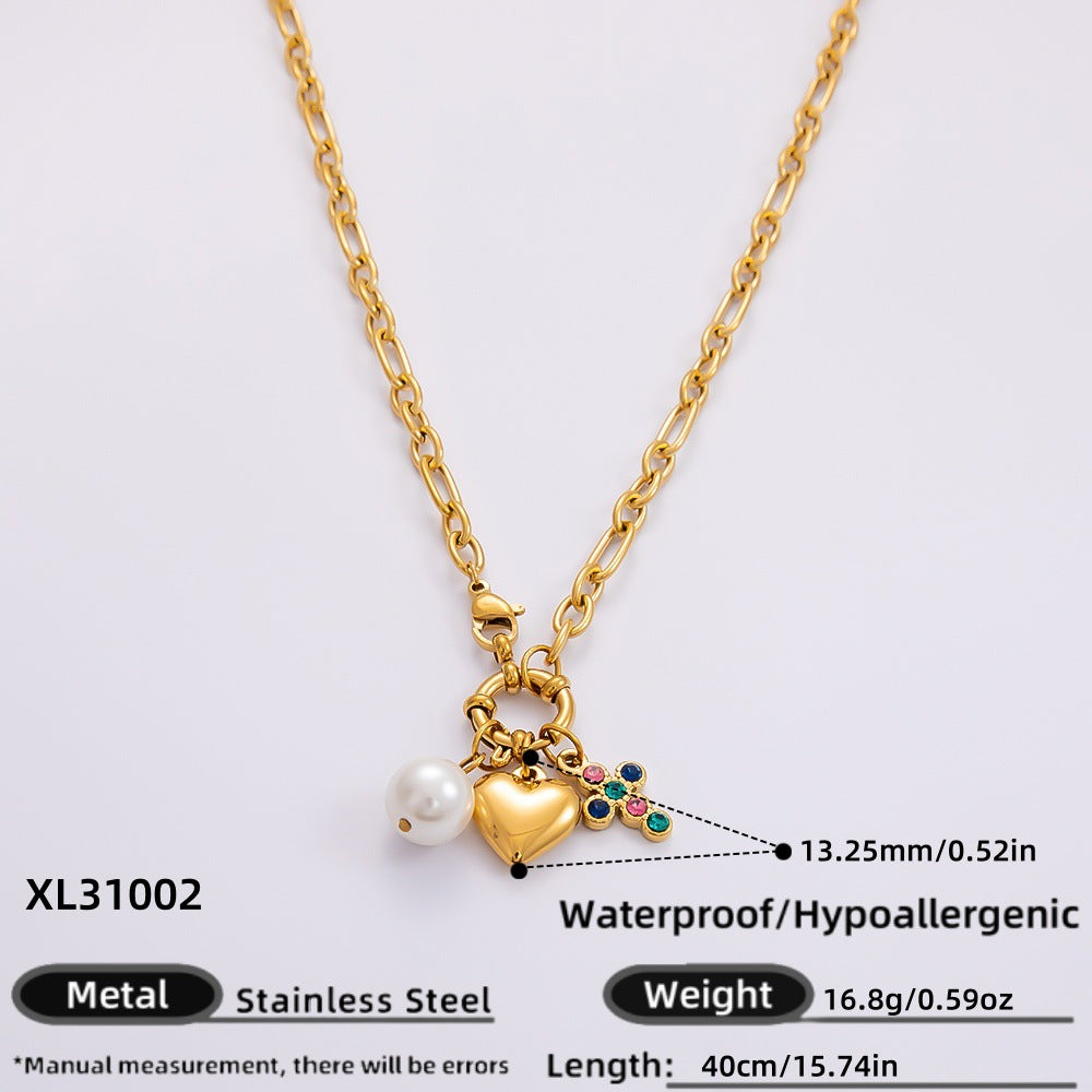 Women's Niche Stainless Steel Gold Pearl Heart Necklaces