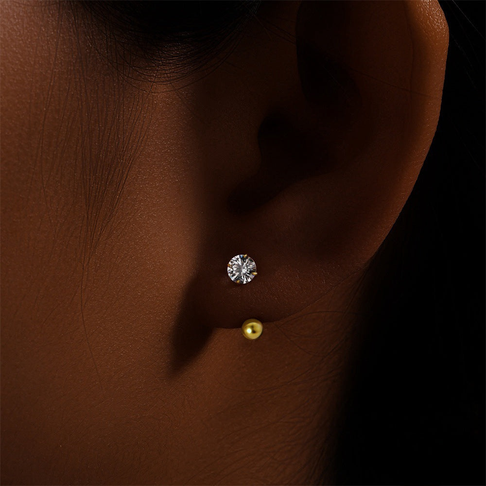 Women's Rhinestone Zircon Hook Screw Tightening Buckle U-shaped Light Luxury Small Stud Earrings
