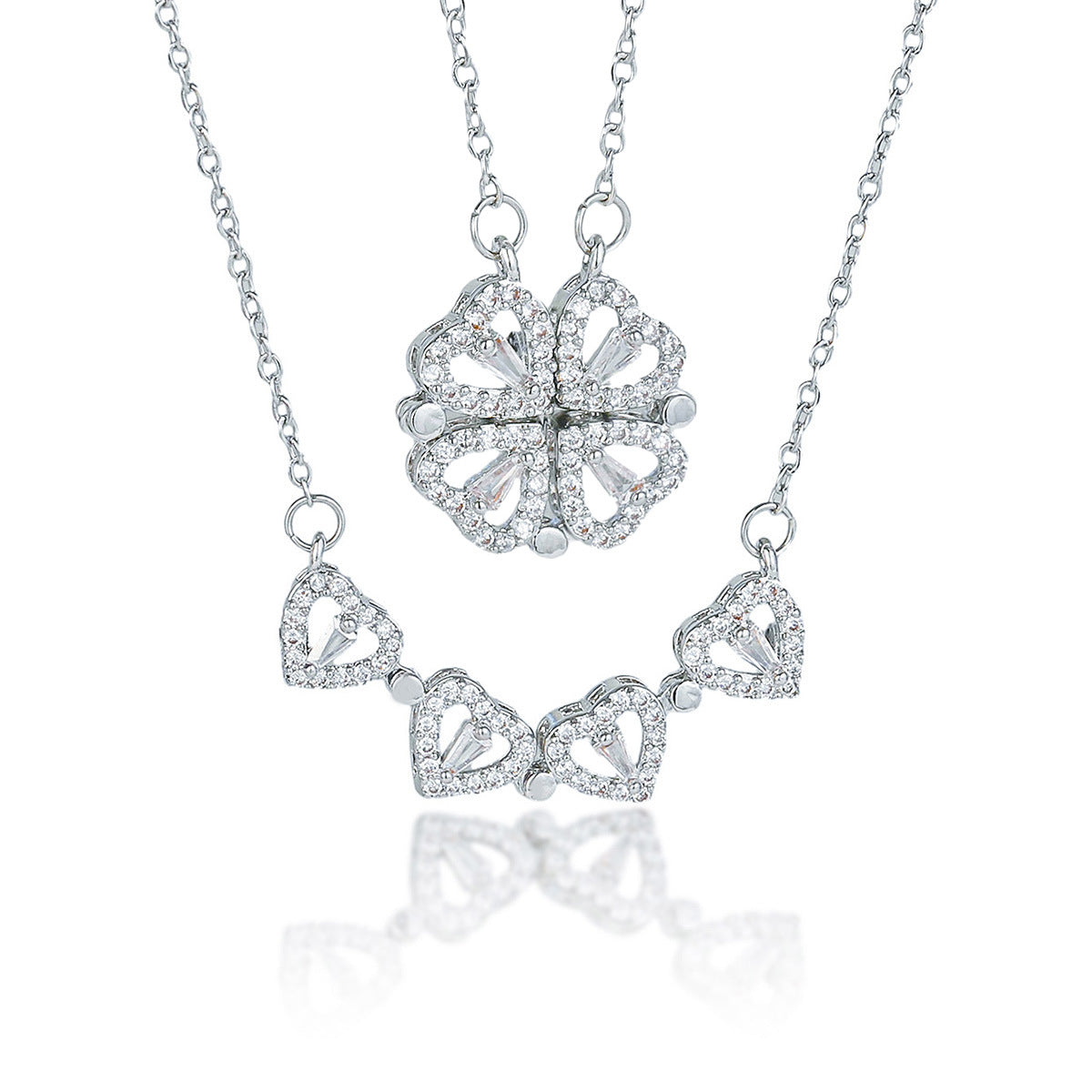 Women's Four-leaf Clover Heart Shape With Diamond Date Commuting Elegant Titanium Necklace