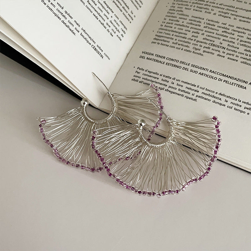 Woven Purple Beaded Fan Shaped Female Exaggerated Personalized Ear Hook