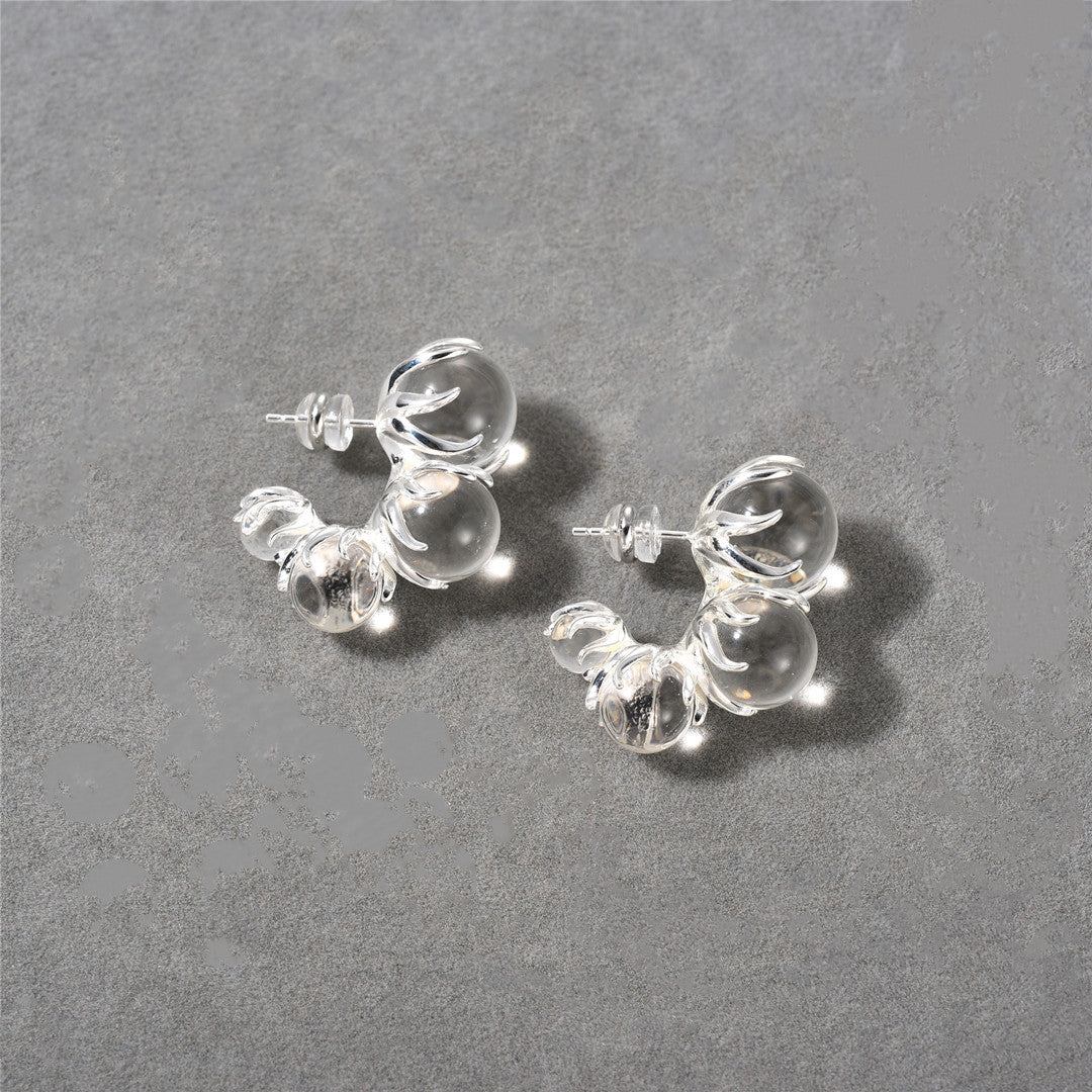Real Gold Vine Size Glass Row Bead Sier Earrings