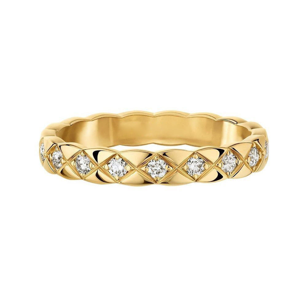 Diamond Plaid Gold Titanium Steel Couple One-hand Straight Hair Light Rings