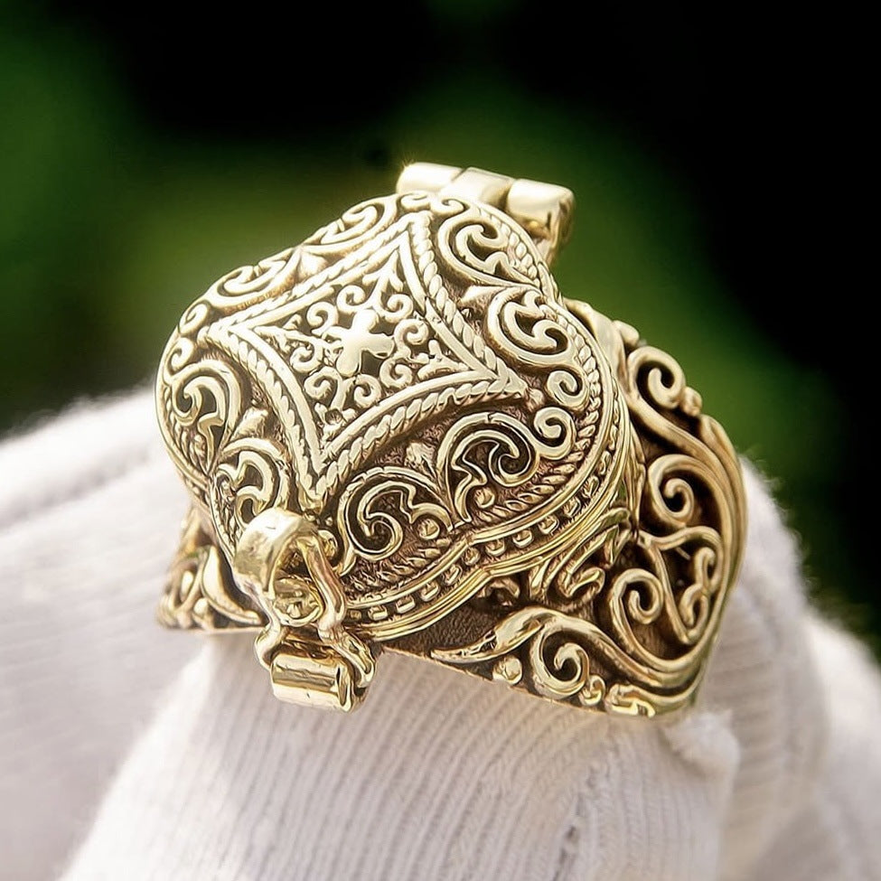 Men's Hand Ethnic Style Man's Flip Carved Flower Rings