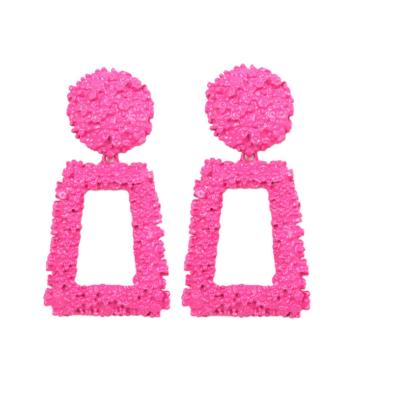 Women's Metal Retro Personalized White Geometric Square Earrings