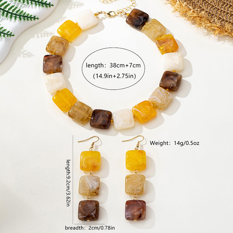 Women's Retro Amber Square Beaded Vintage Style Earrings