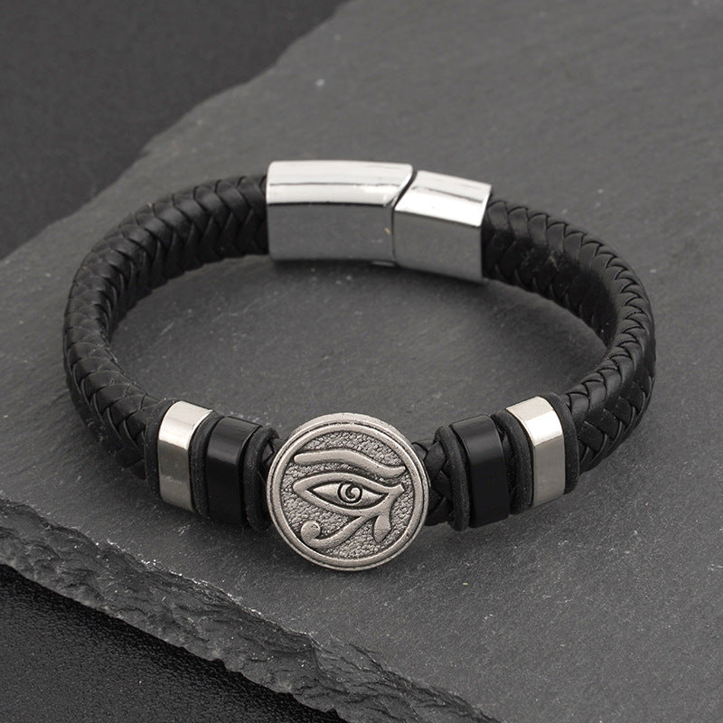 Men's Woven Punk Cowhide Magnetic Snap Cross Bracelets