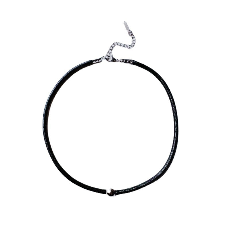 Women's Simple String Steel Ball Short Leather Rope Titanium Necklaces