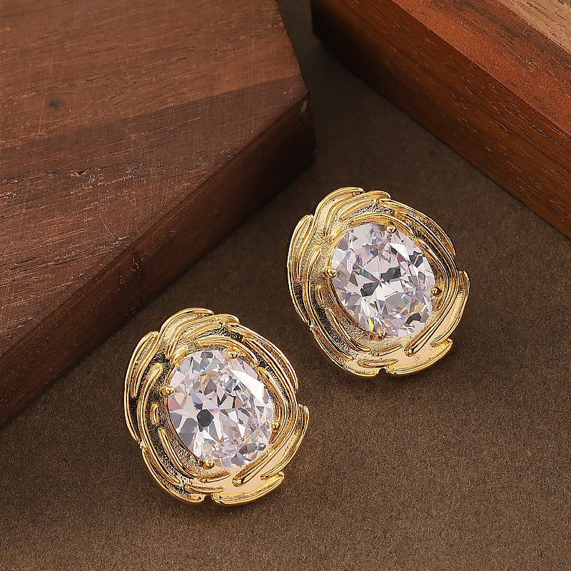 Gold French Elegant Exquisite Affordable Luxury Style Glass Stud Earrings