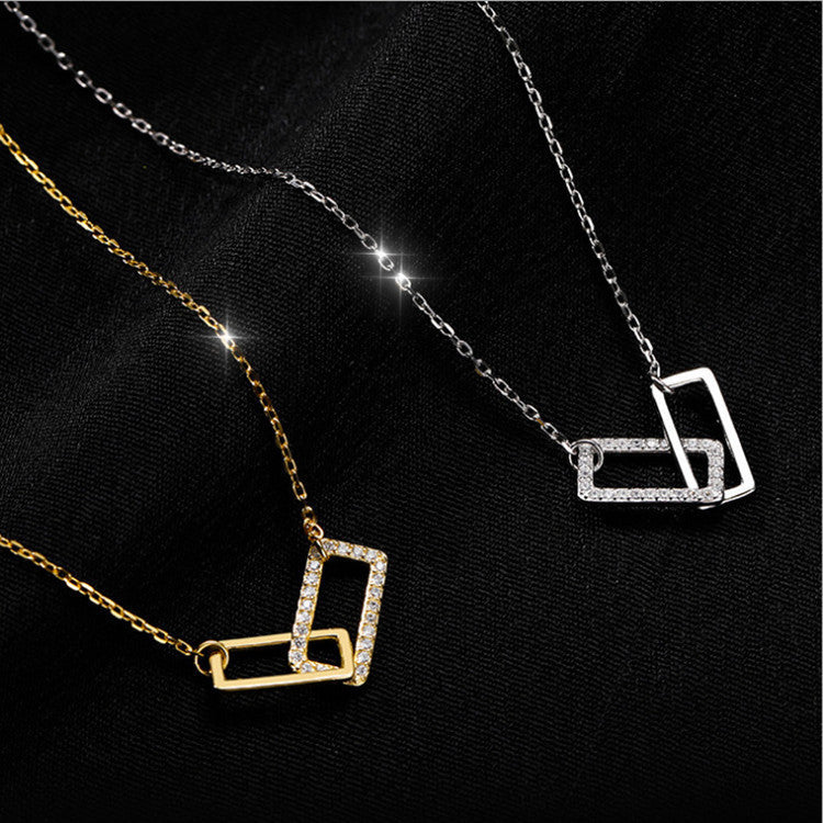 Double Square Female Niche Geometric Rectangular Diamond Simple Necklaces