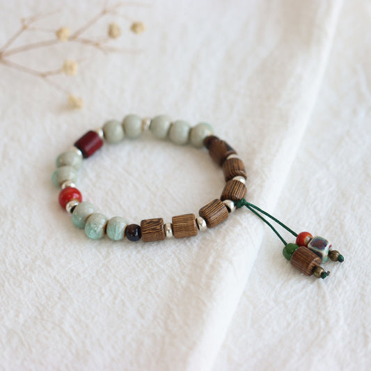 National Style Artistic Ceramics Ethnic Retro Wooden Bracelets