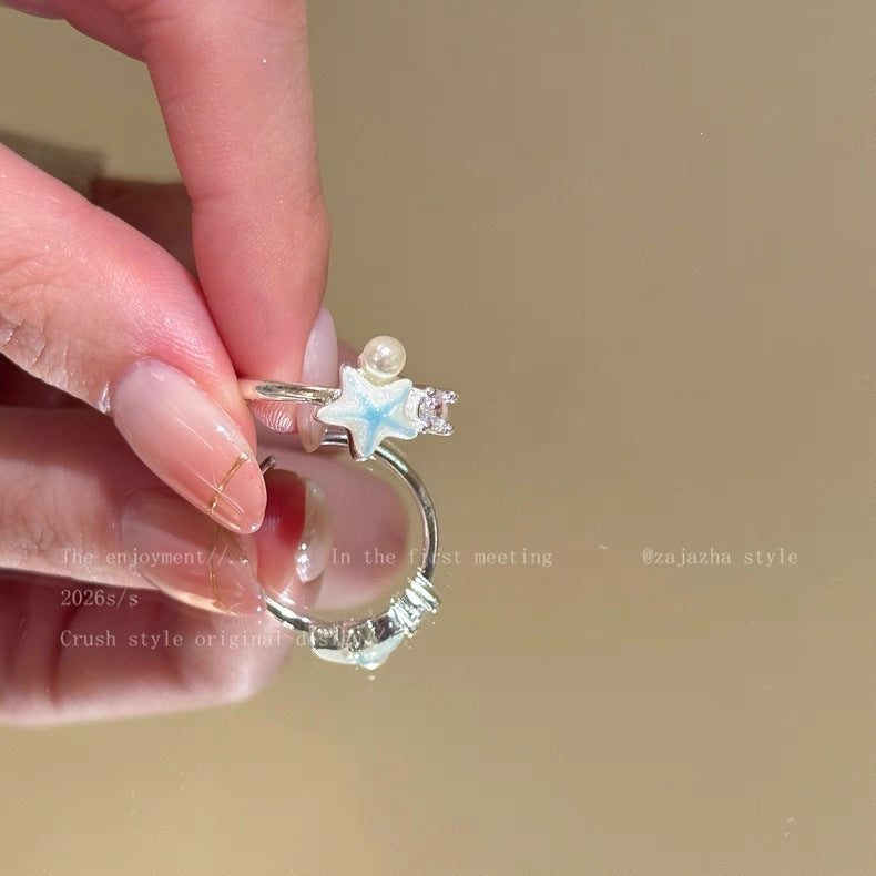 Milk Shell Blue Starfish Open For Ring