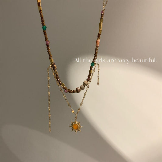 Beaded Female Natural Stone Sweater Chain Necklaces