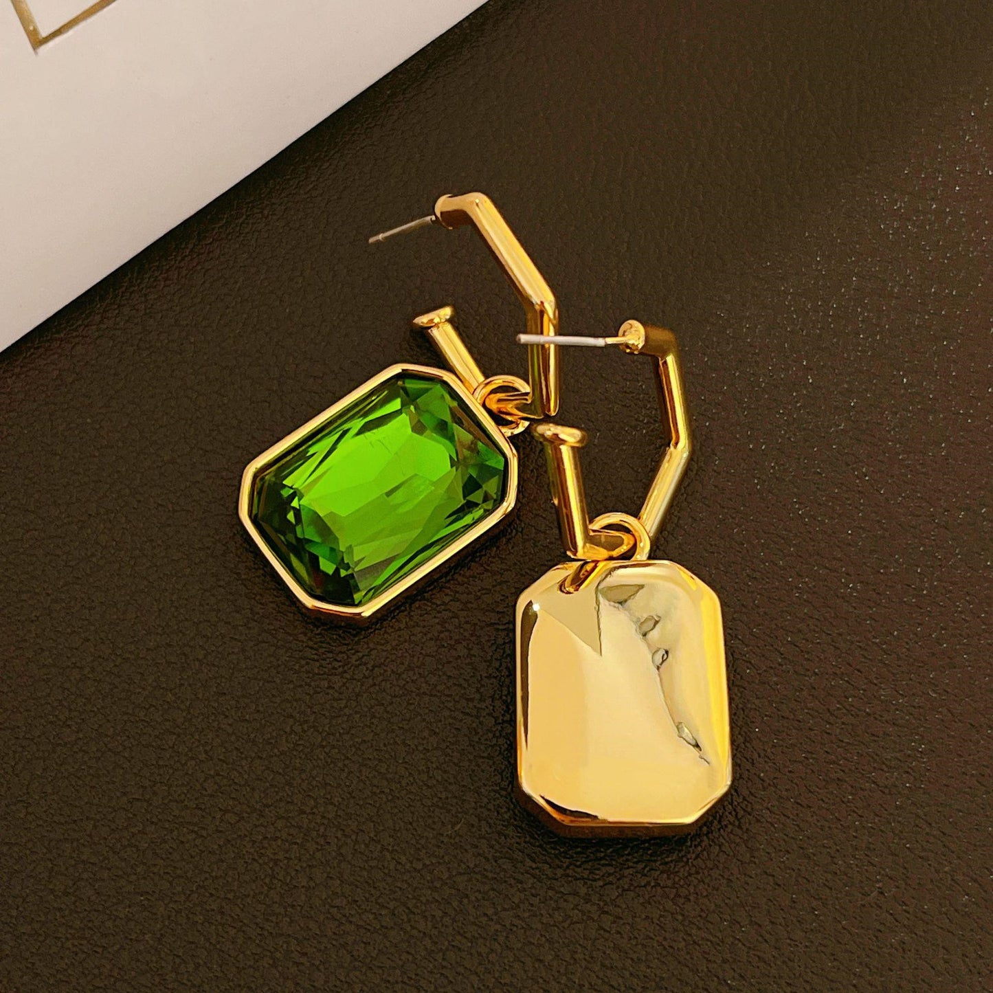 Style High-grade Gold Green Crystal Fashion Suit High Earrings