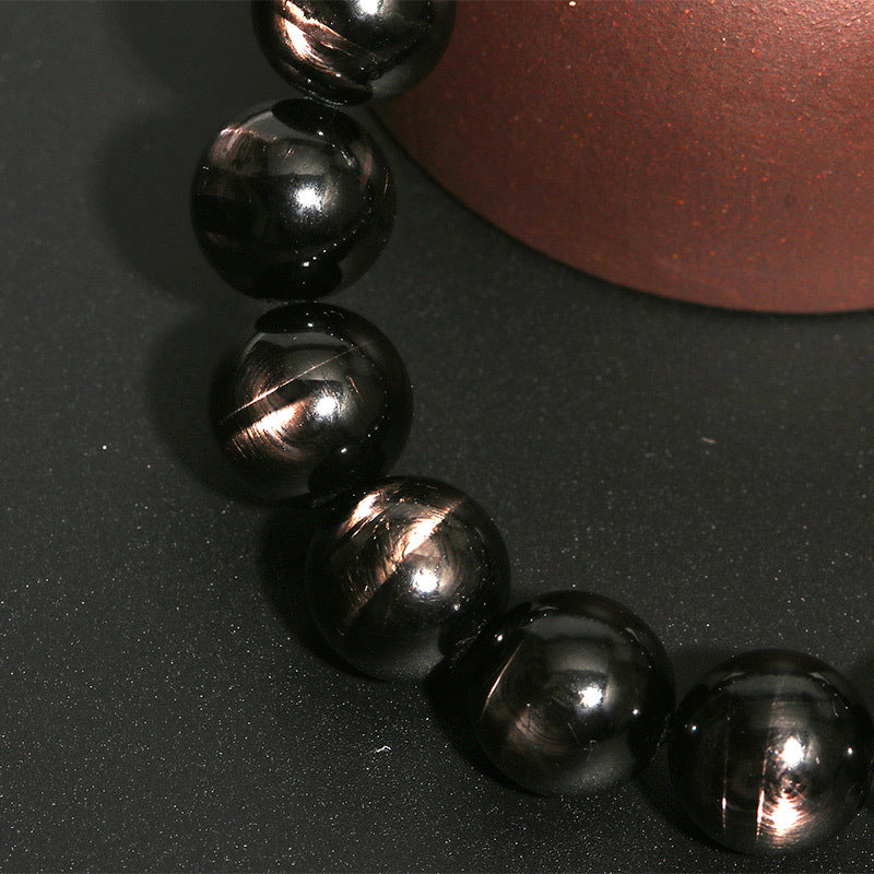 Women's & Men's Natural Gold Lucky Stone Cat's Eye Sier String Round Bracelets
