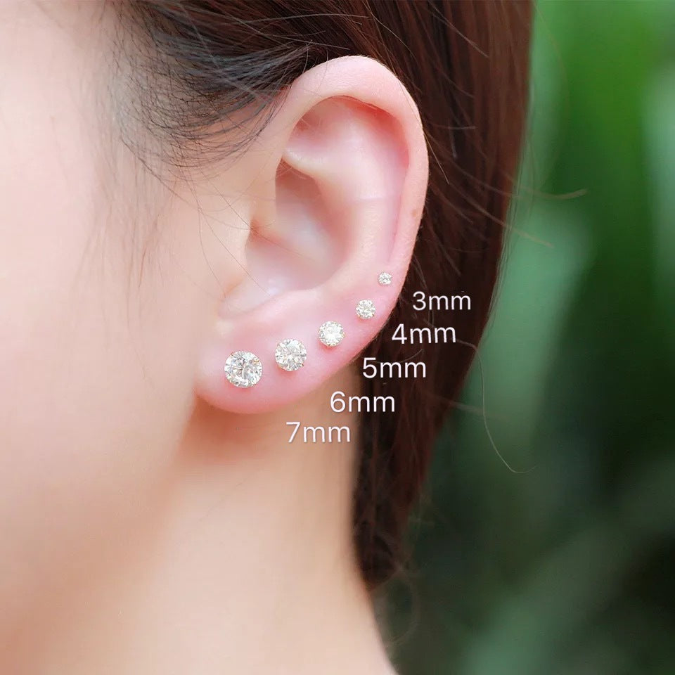Women's Sterling Sier For Simple Zircon Diamond Stud Earrings