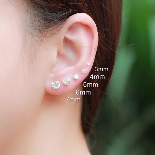Women's Sterling Sier For Simple Zircon Diamond Stud Earrings