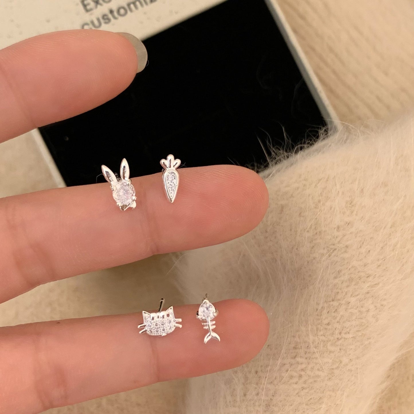 Cat Gentle Cute Ear Bone Carrot Fishbone Stud Earrings