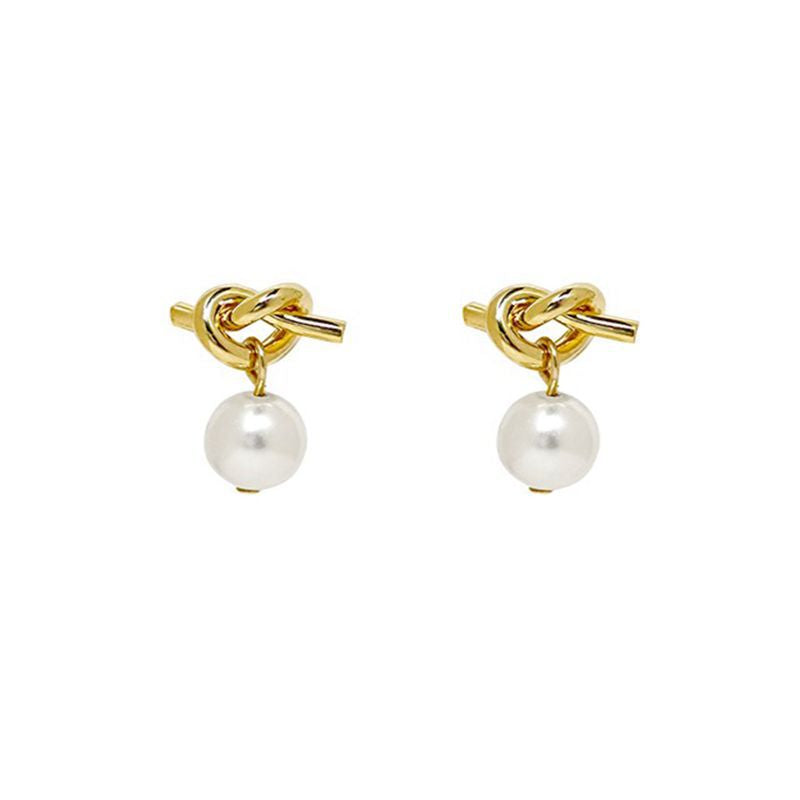 Women's Needle Metal Knotted Pearl Korean Fashion Earrings