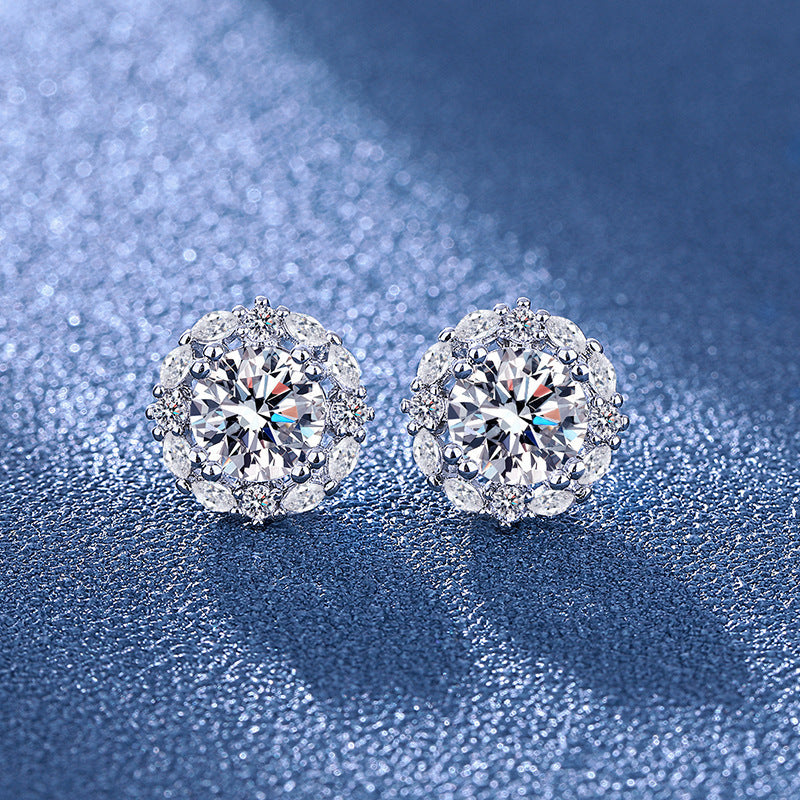 Moissanite Ear Female With Hearts Sterling Earrings