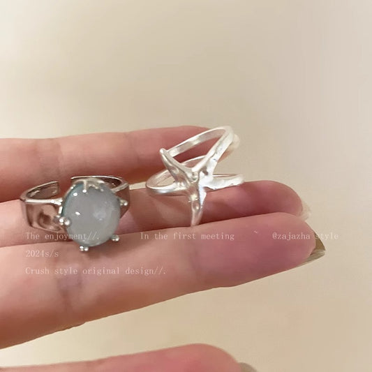 Sea Star Blue Treasure Inlaid Female Niche Design Light Rings