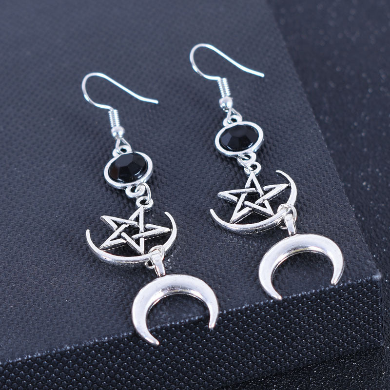 Bohemian Vintage Sun Moon Moonstone Asymmetric Alloy Earrings