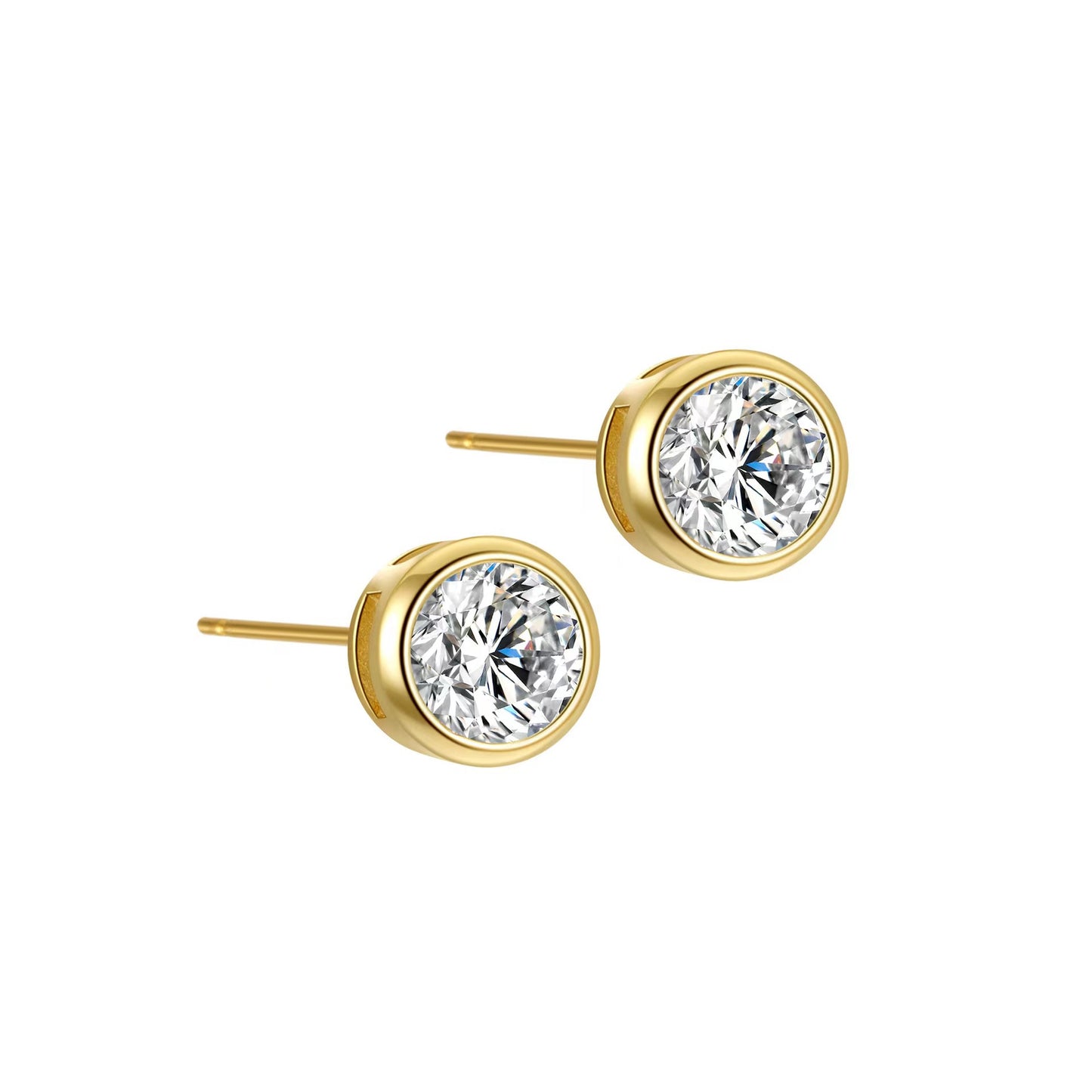 Women's Stone Zircon Round Single Diamond Plated Simple Unisex Stud Earrings
