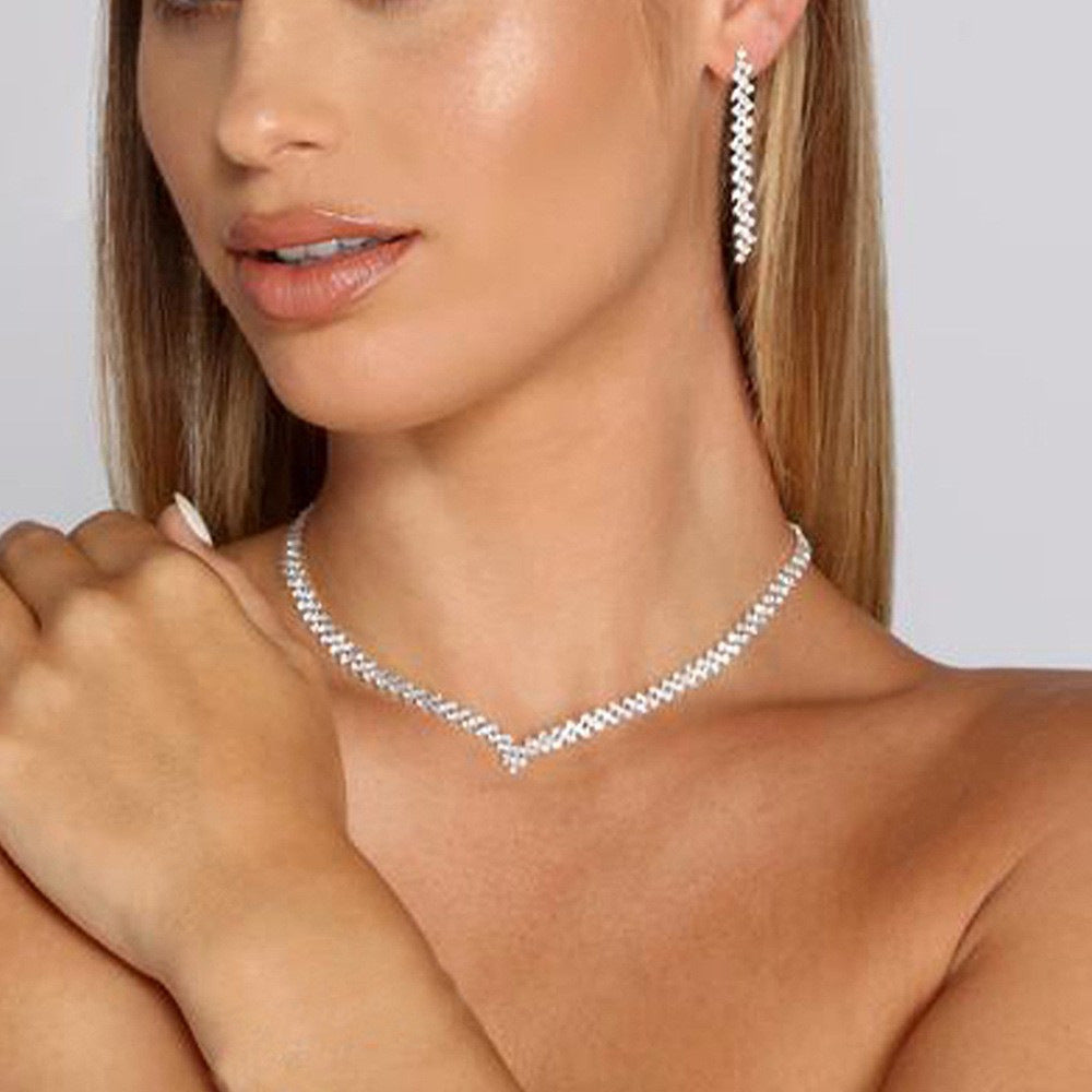 Kit Zircon Wings Water Drop Wedding Dinner Party Formal Jewelry Set