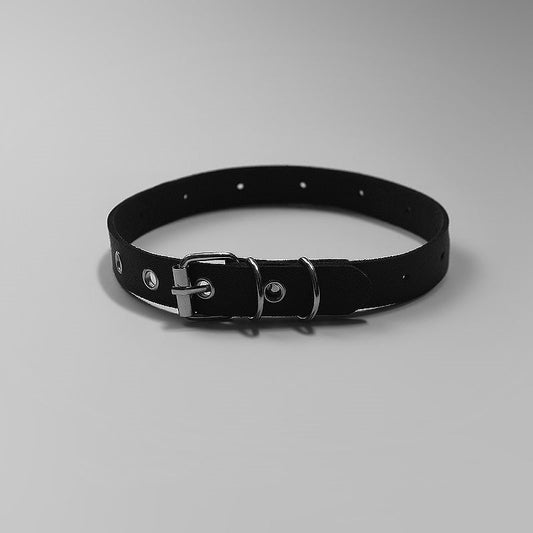 Flat Buckle Leather Simple Rock Choker Belts