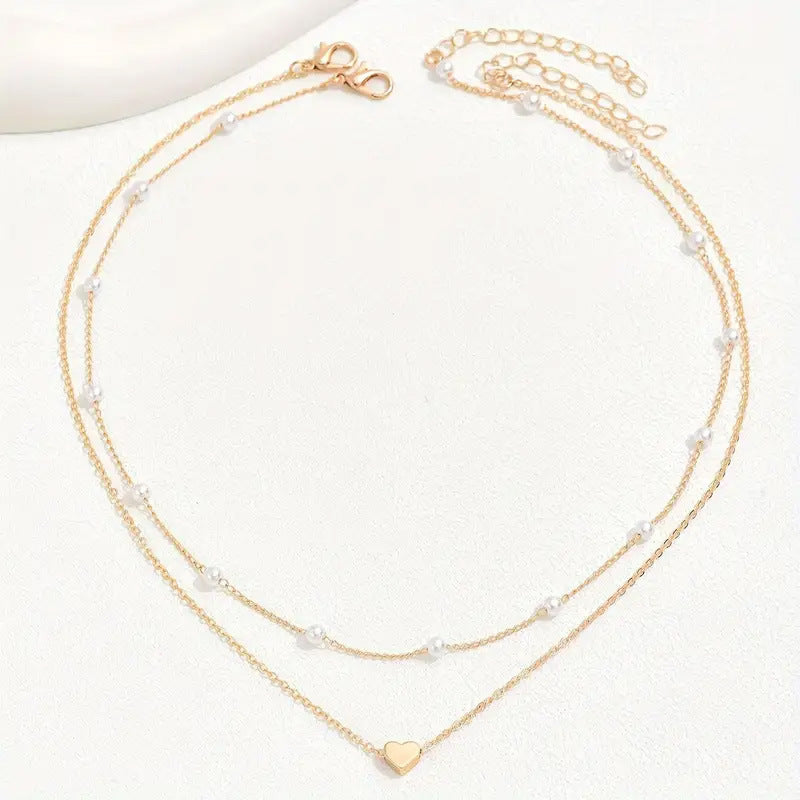 Women's Imitation Pearl Love Clavicle Chain Retro Necklaces