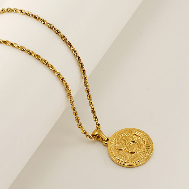 Round Constellation Female Twee Titanium Steel Necklaces
