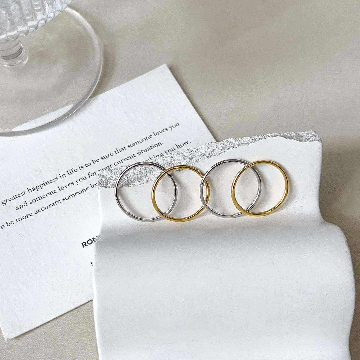 Sterling Sier Thin Glossy Line Trendy Minimalist White Rings