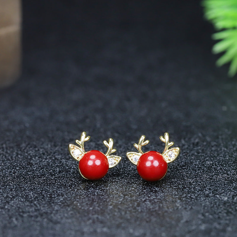 Purple Gold Sandstone Inlaid Ear Cherry Cinnabar Swan Female Earrings