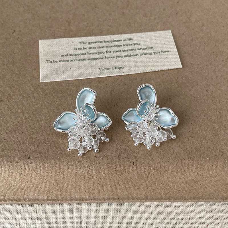 Women's Glaze Flowers Crystal Tassel For Light Luxury High-grade Fresh Simple Stud Earrings
