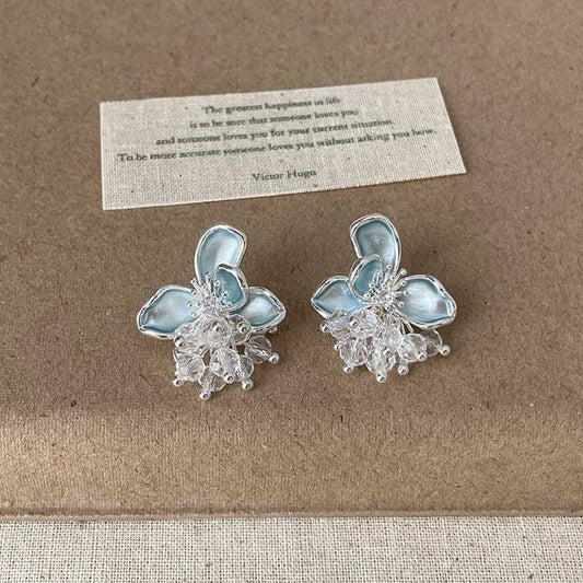 Women's Glaze Flowers Crystal Tassel For Light Luxury High-grade Fresh Simple Stud Earrings
