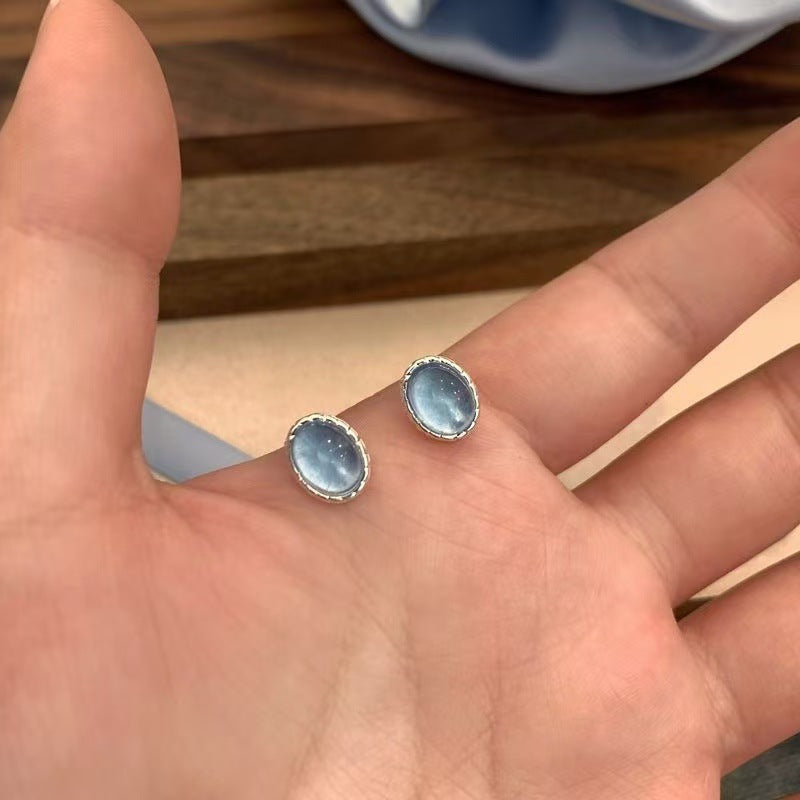 Blue Ear Fashionable Geometric Ellipse Niche Stud Earrings