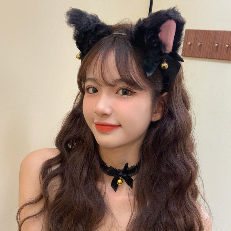 Lace Female Cat Ears Sexy Bell Headband Christmas Collar