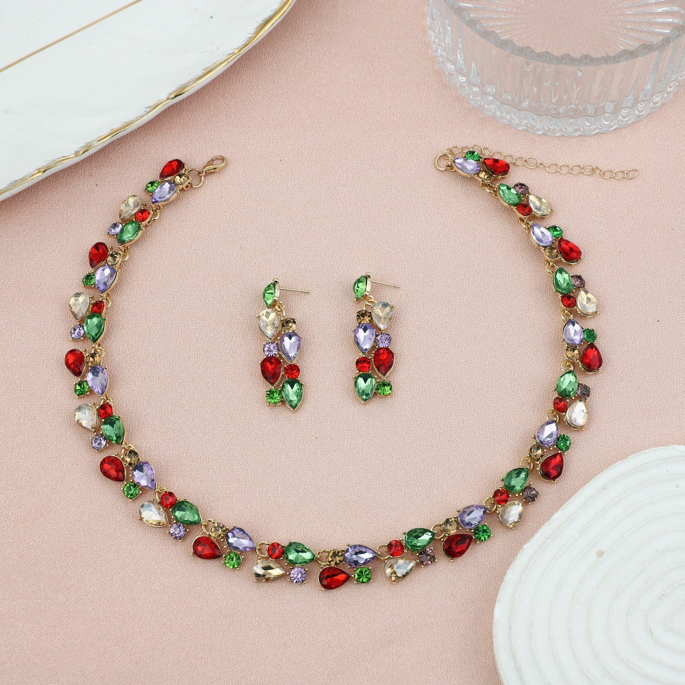 Women's Bridal Party Wedding Dress Full Diamond Jewelry Set