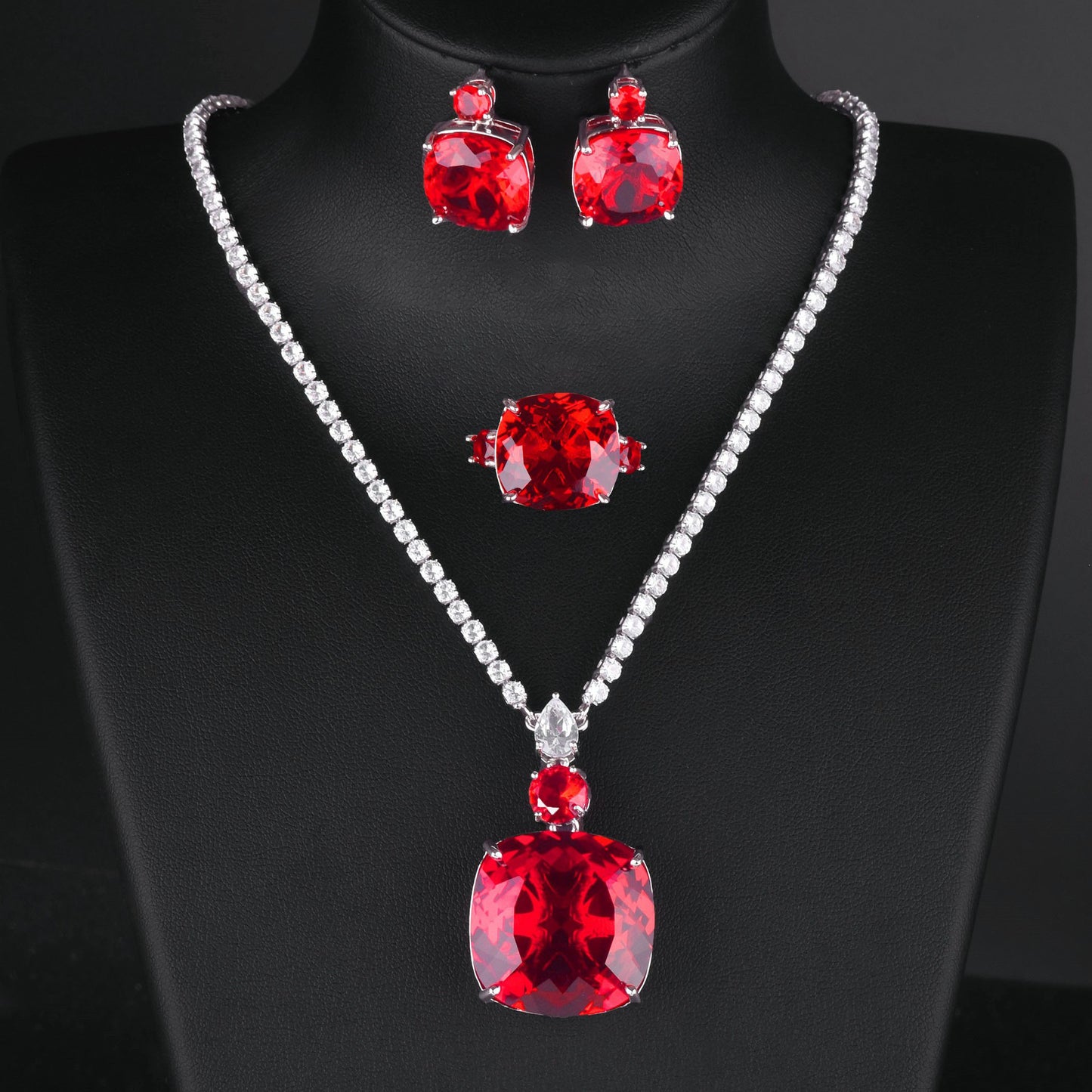 Women's Live Streaming Imitation Paraiba Luxury Full Diamond Redstone Jewelry Set