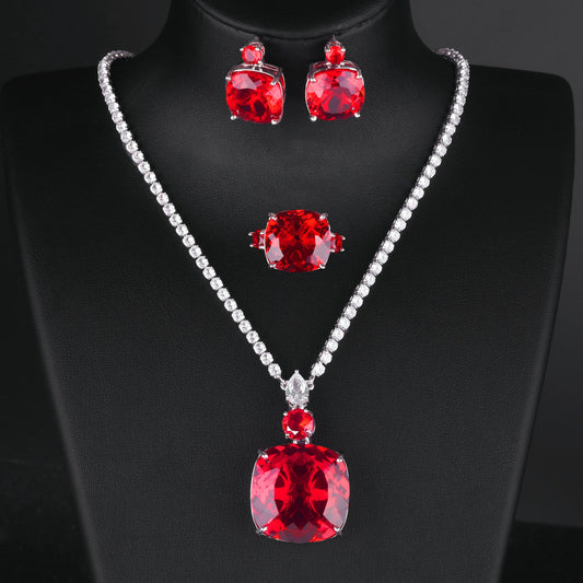 Women's Live Streaming Imitation Paraiba Luxury Full Diamond Redstone Jewelry Set