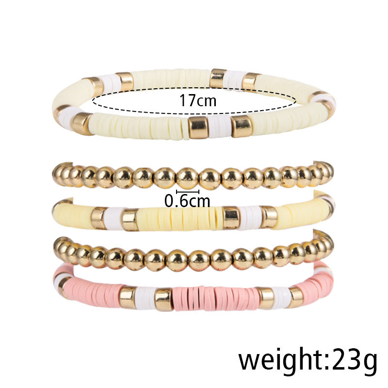 Women's & Men's Simple Polymer Clay Round Beads Suit Retro Bracelet