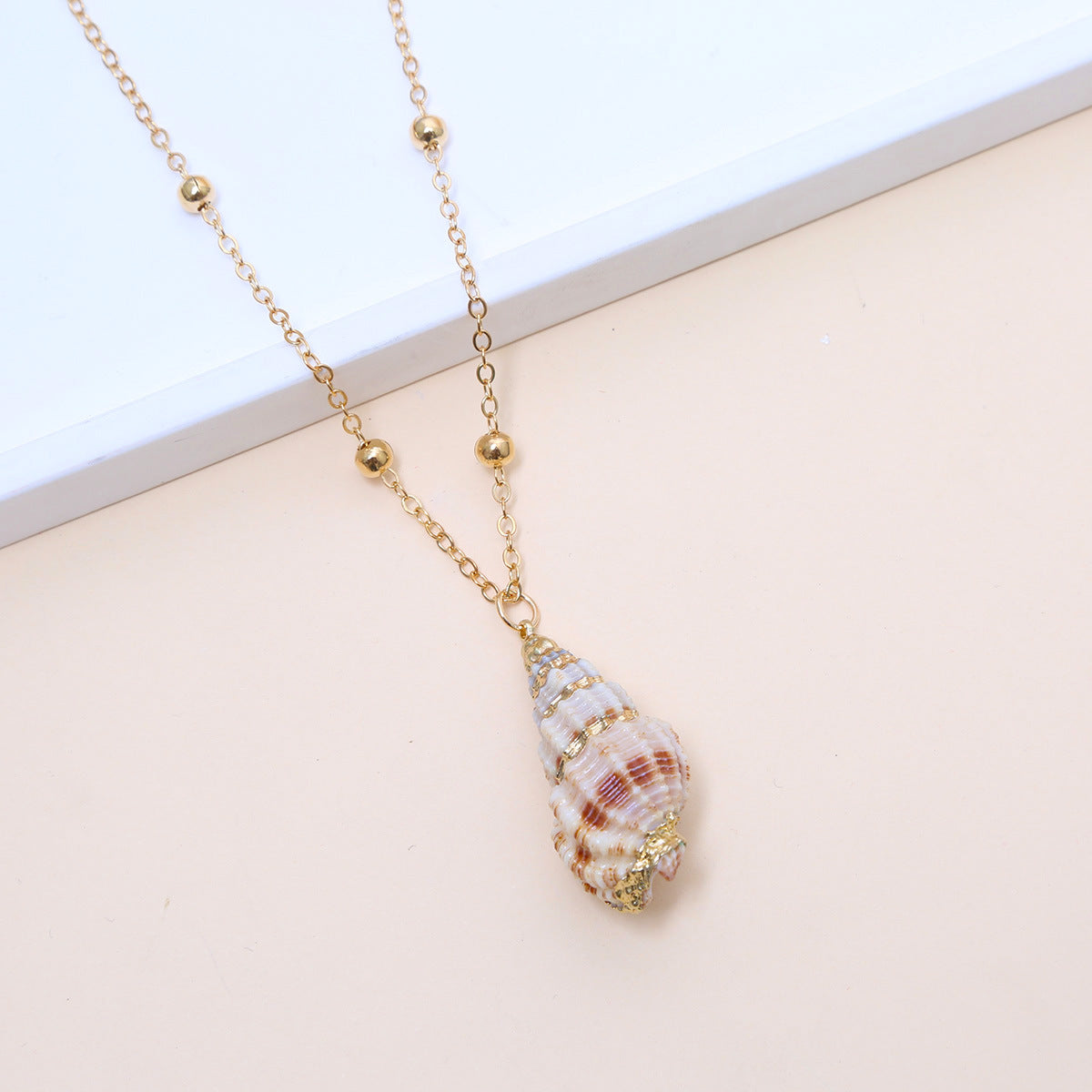 Ball Bead Chain Natural Shell Electroplated Necklace