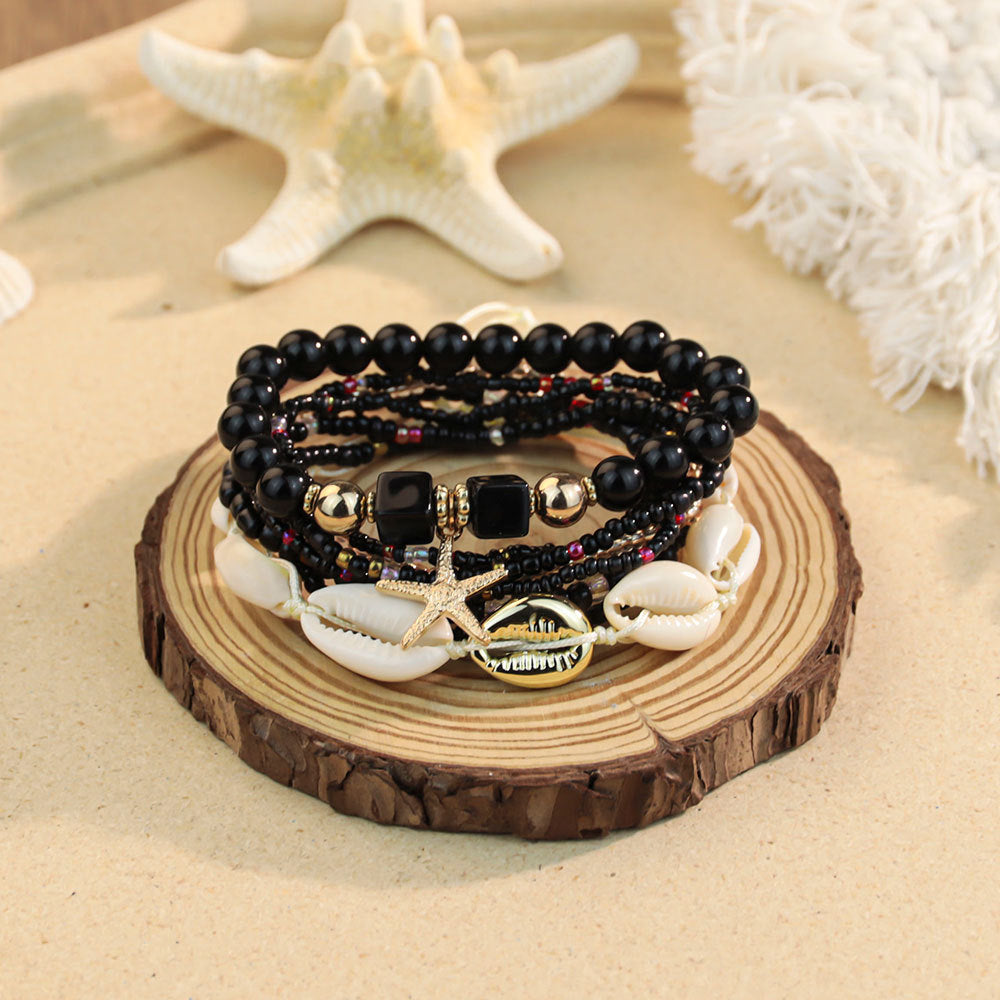 Women's Bohemian Vacation Style Twin Design Sense Glass Beads Stretch Bracelet