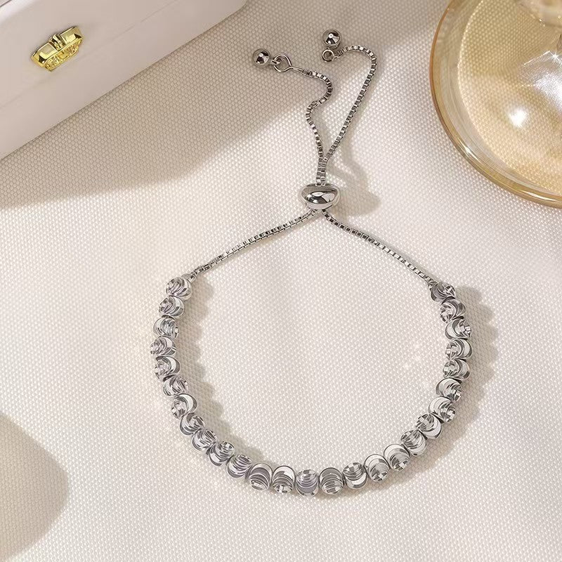 Watermelon Beads Drawstring Adjustable Plated Ball Bead Chain Bracelet