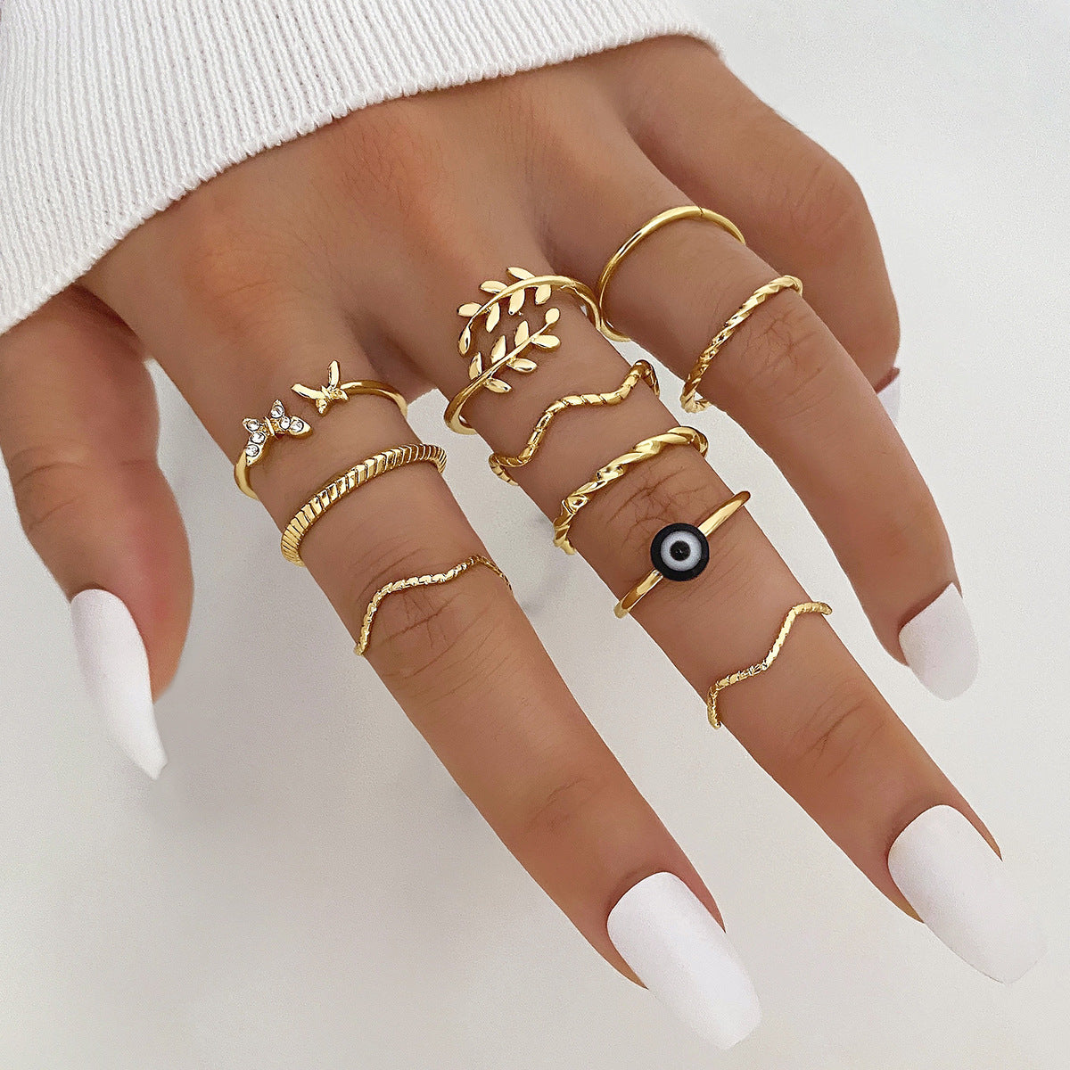 Diamond Eye Cross Leaf Set Pearl Rings