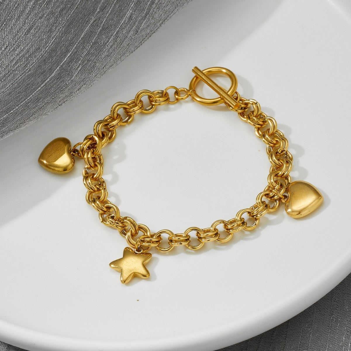 Stainless Steel Heart Buckle Ball Personality Titanium Design Bracelet
