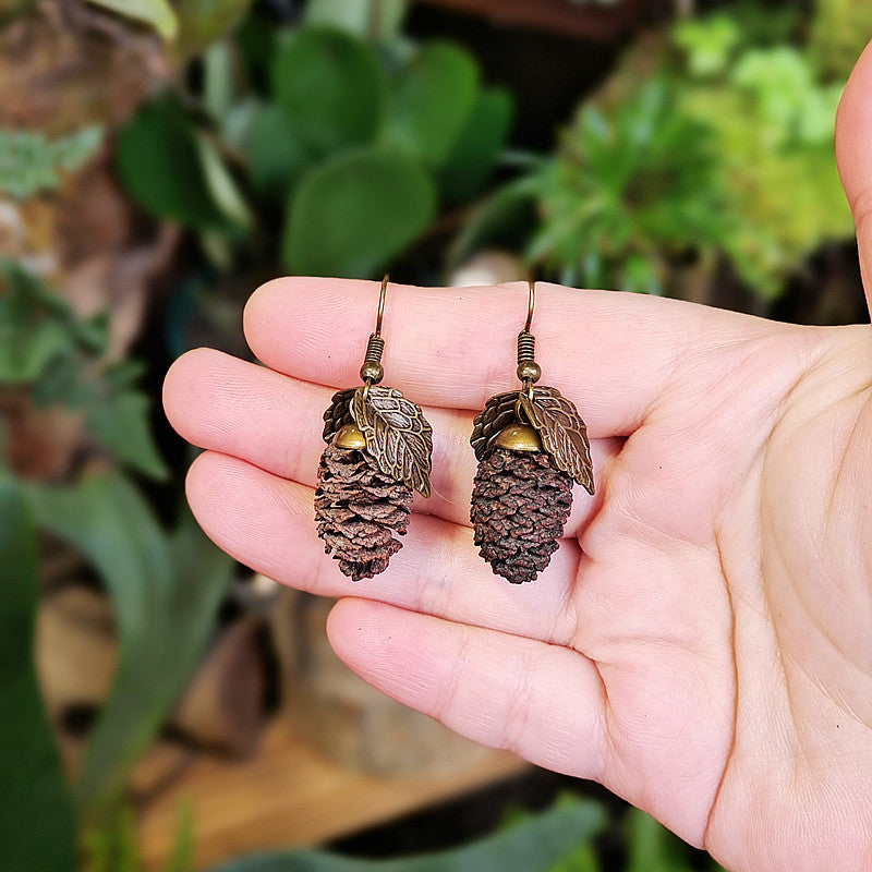 Style Flower Leaf Fruit Creative Long Wooden Natural Earrings