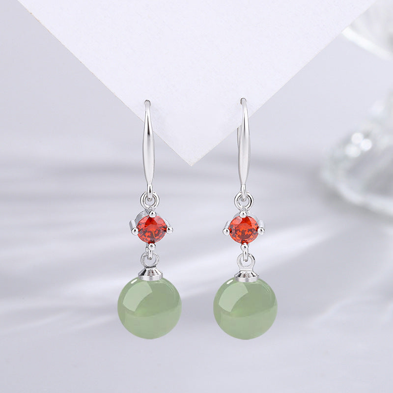 Jade Jasper Female Red Zircon Chalcedony Gem Ear Earrings