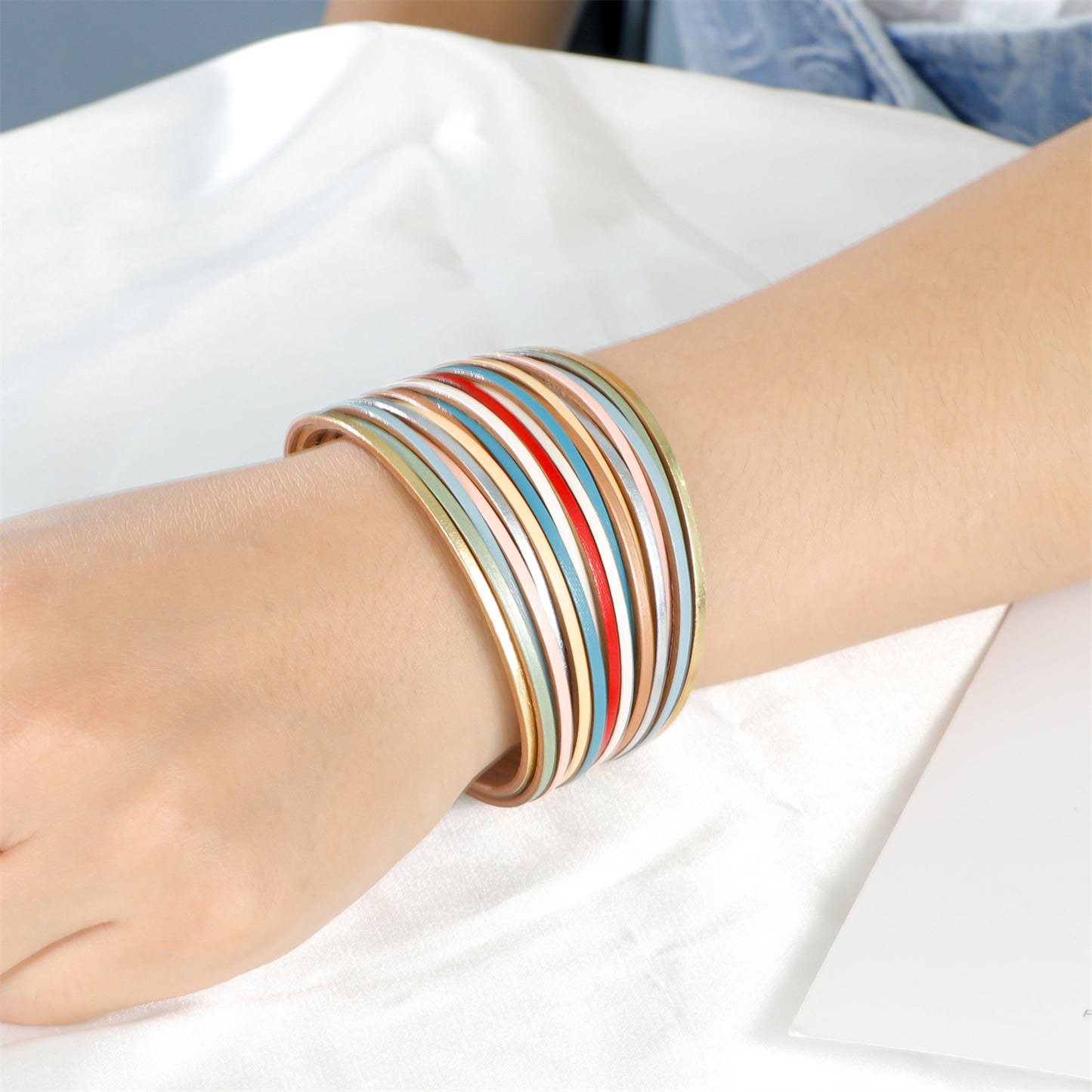 Women's Summer Rainbow Color Matching Leather Cord Fashion Magnetic Bracelets